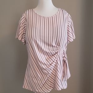 Liz Claiborne Soft Pink with Black Stripes Blouse - Size Large